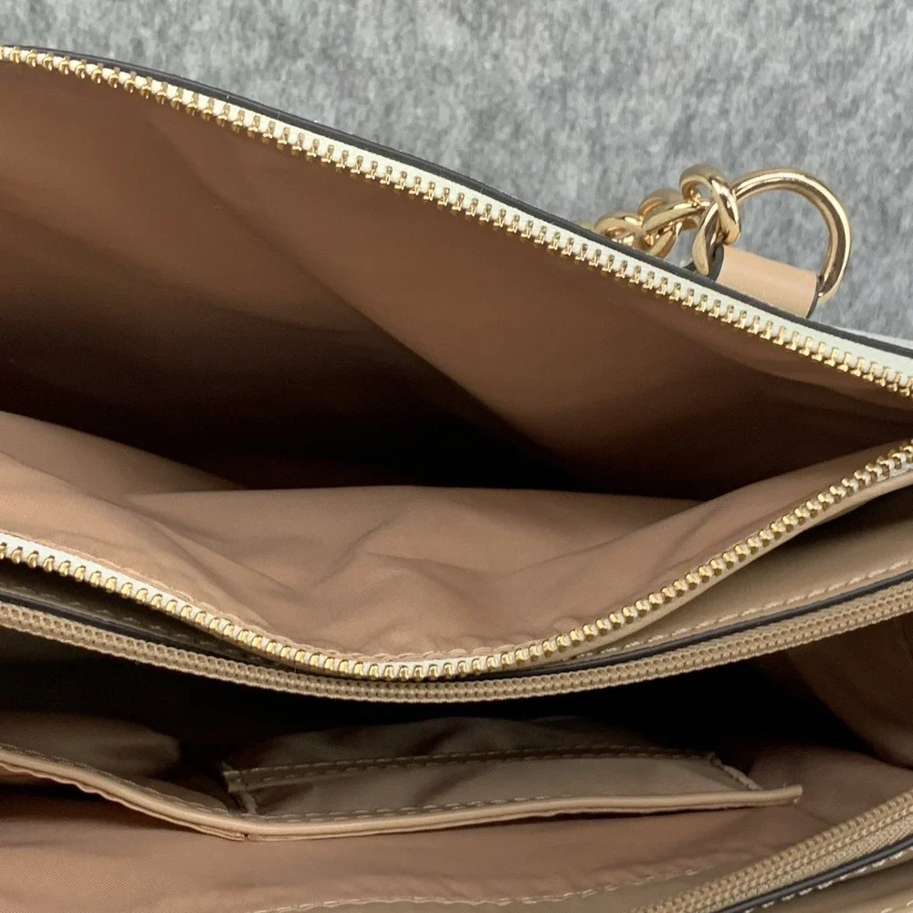 Guess Ellison Logo Satchel Tote Shoulder Bag Purse - Beige/Brown (13.5"x10.5") - Picture 5 of 12